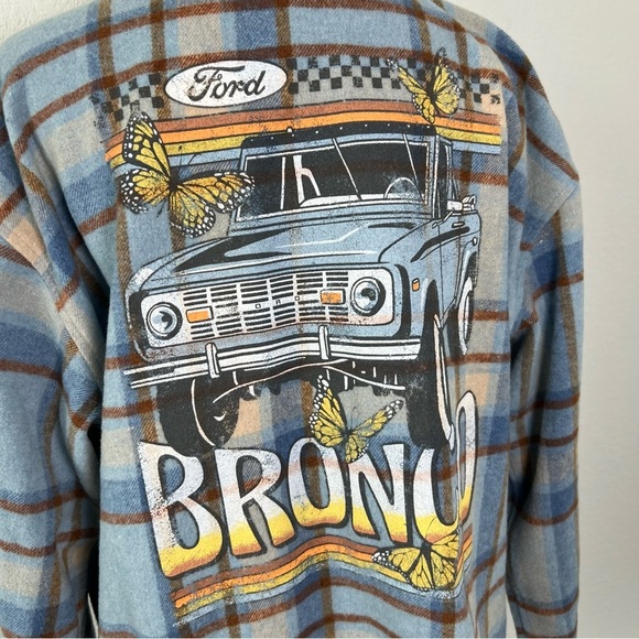 Ford Bronco Official Licensed Blue and Tan Plaid Flannel Shacket Size Large - Picture 4 of 10